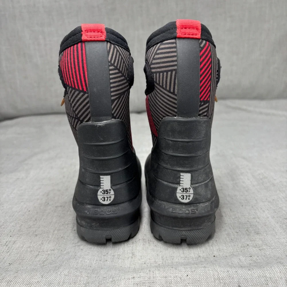 Bogs Kids Neo-Classic Rain Boots Geo Black Red Waterproof Winter Boots Size 7